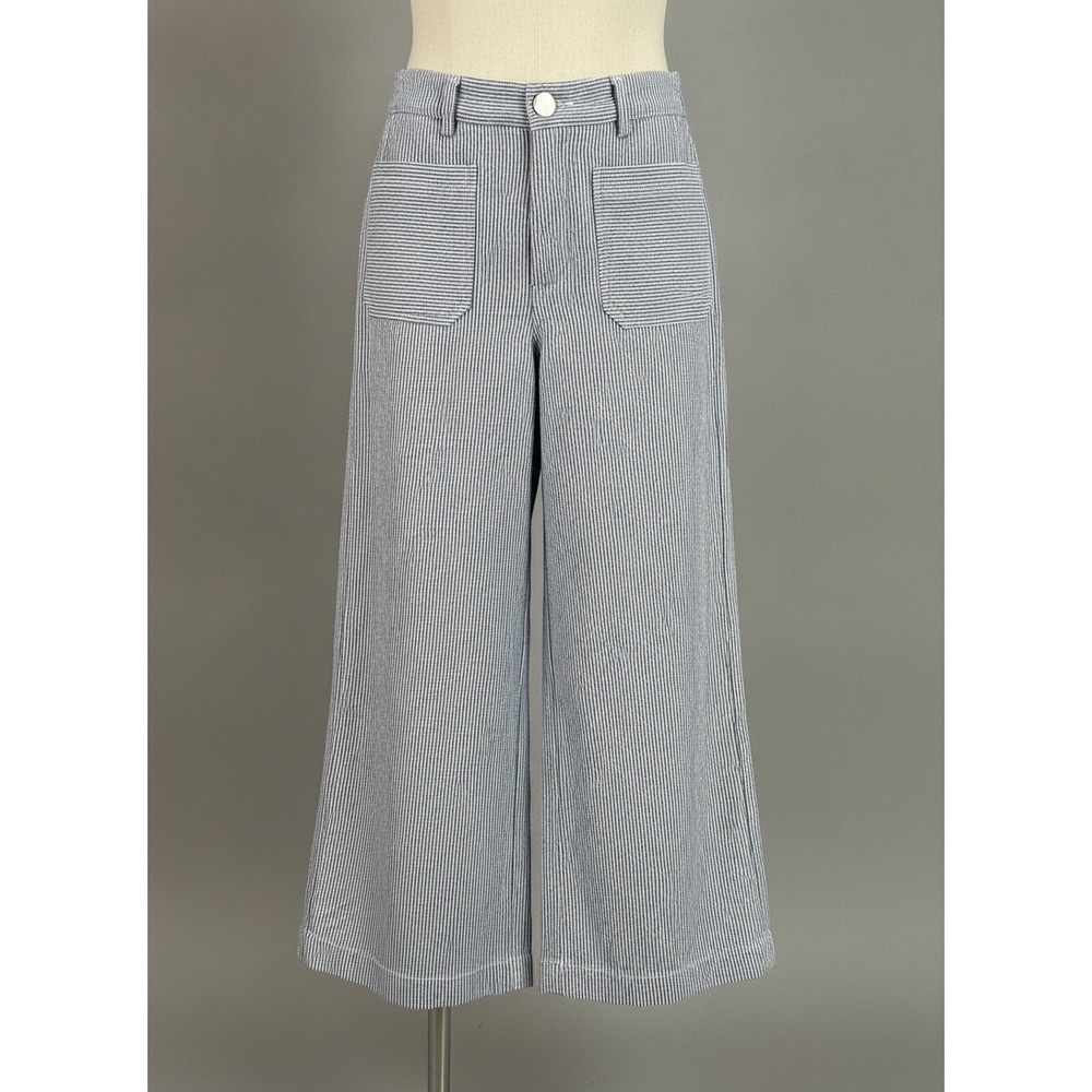 Jules & Leopold Blue and White Pinstripe Cropped Wide-Leg Pants